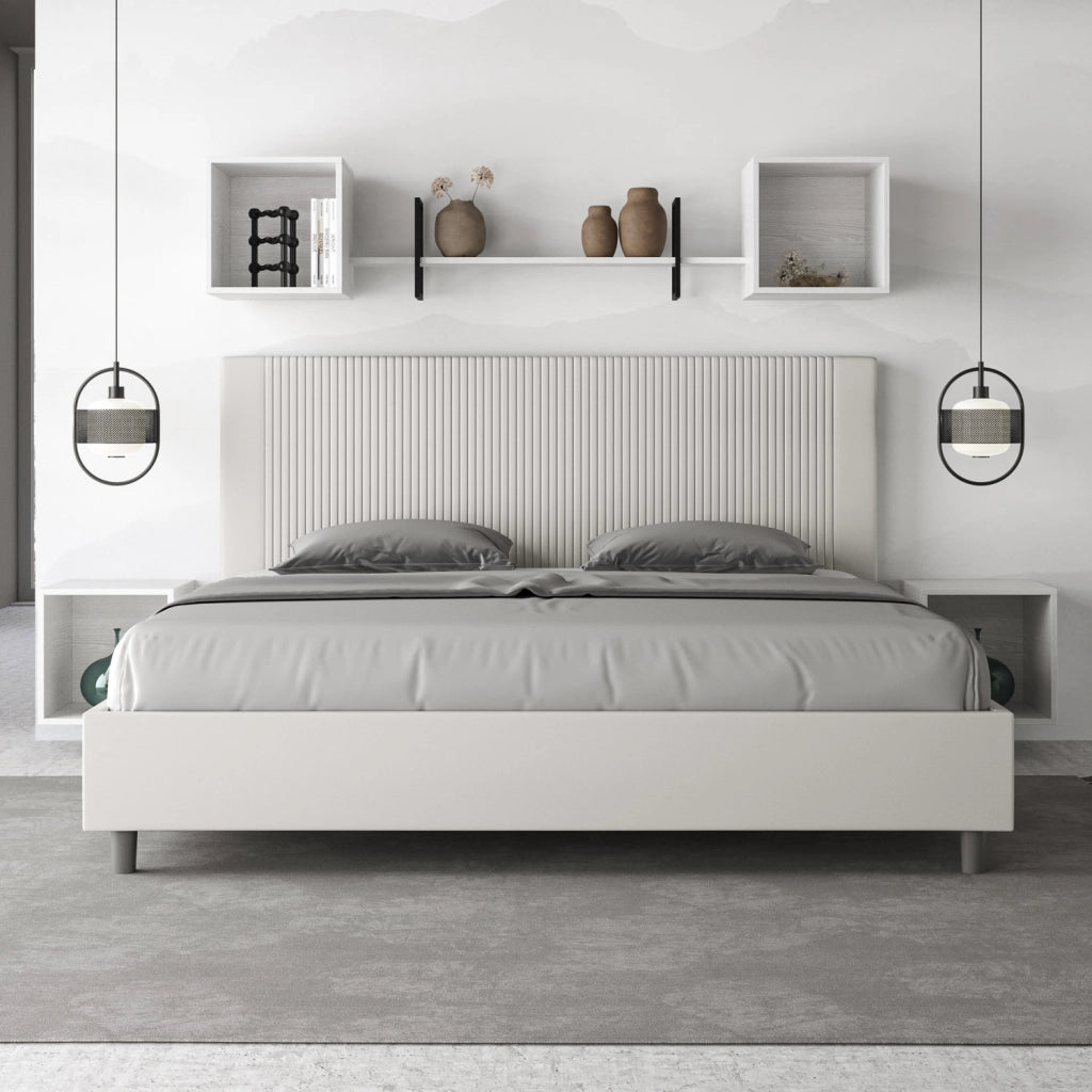BS COM Letto matrimoniale king size con rete imbottito 190x210 similpelle bianco