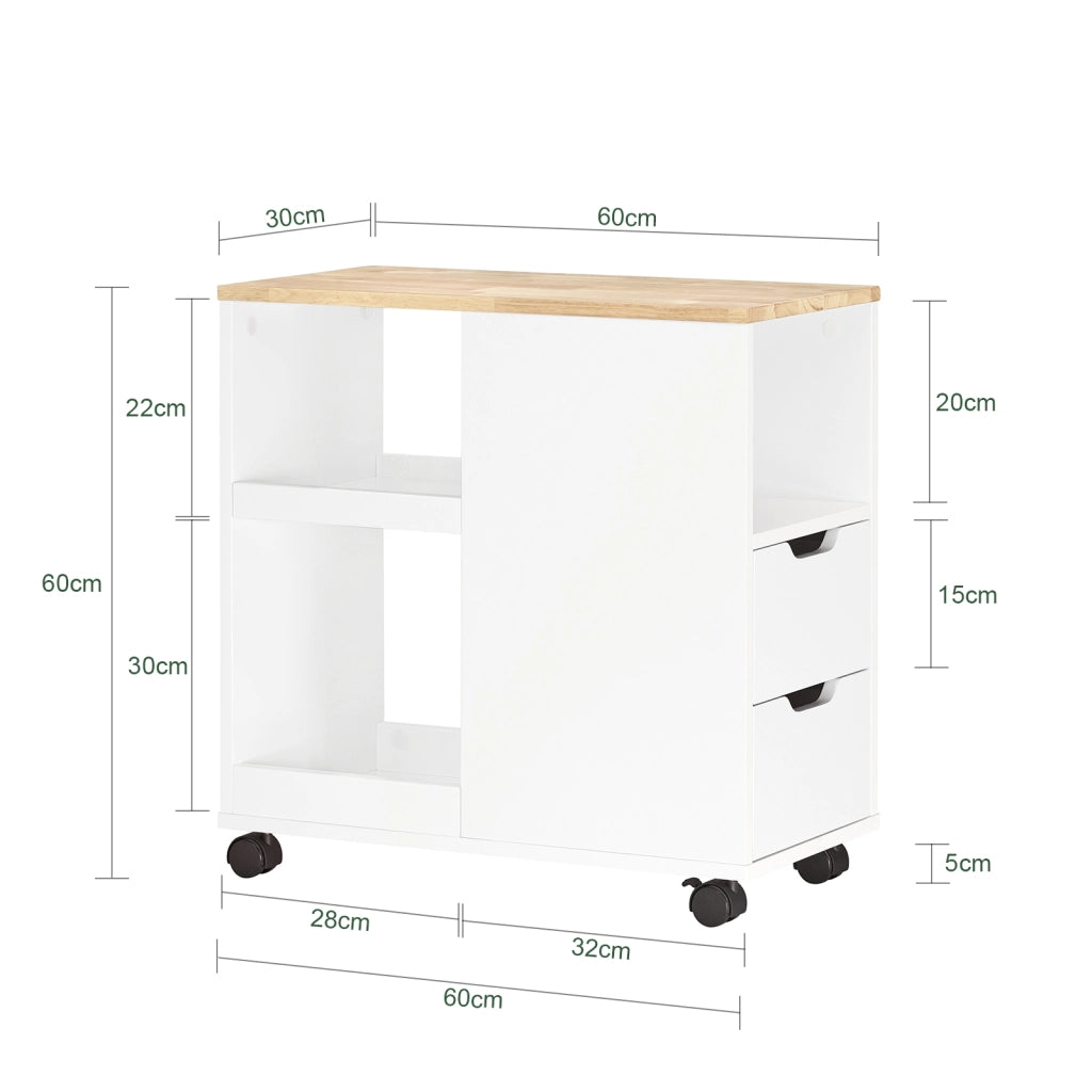SoBuy Tavolino basso con ruote Tavolo stampante con cassetto Carrello da ufficio Bianco-Naturale, 60x30x60cm FBT130-WN