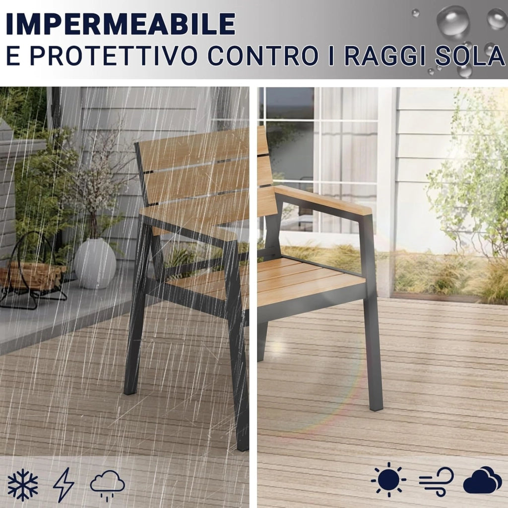 Sedie da Giardino Set di 4, Sedie da Esterno Alluminio Resistenti e Impermeabili con Finitura a Vena di Legno, Seduta di Dimensione Maggiorata che Supporta 160 kg, Facili da Pulire, Naturale