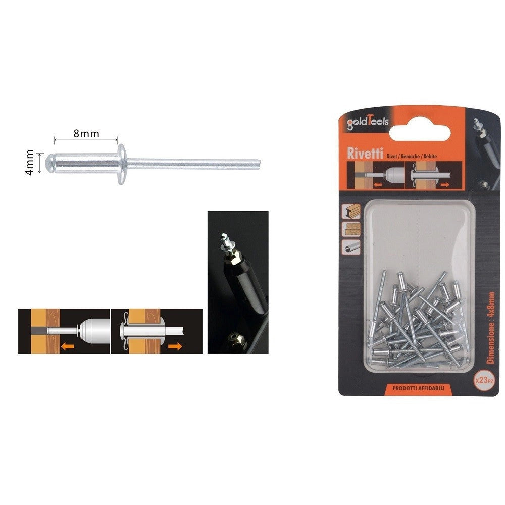 Trade Shop - Set 23 Pz Rivetti Rivetto 4 X 8mm Accessori Bricolage Ferramenta Fai Da Te 90815 -