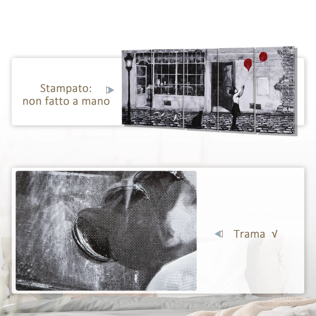 Quadro su Tela Bambina 5 Pezzi ¨C zephmum ¨C Nero Bianco Rosso 80x40cm