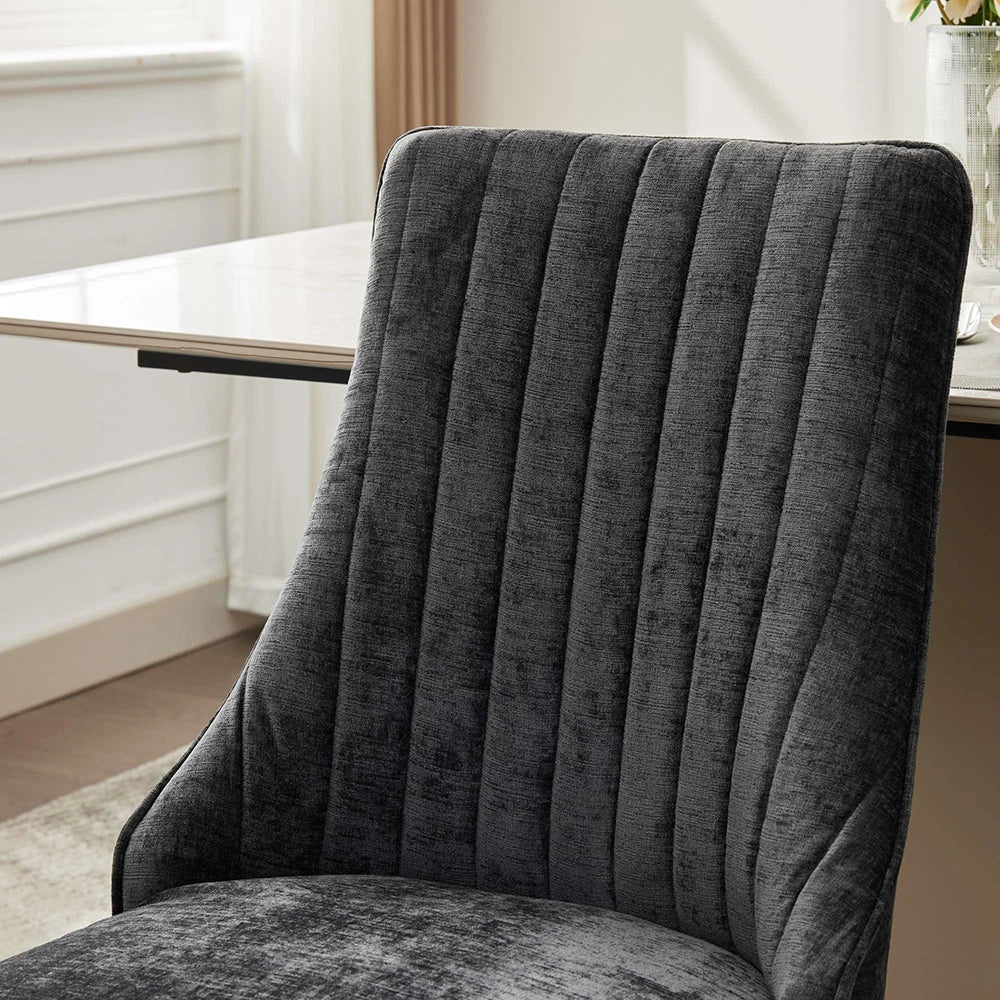 Set 2 sedie Channel - Xylo - tessuto chenille nero gambe dorate