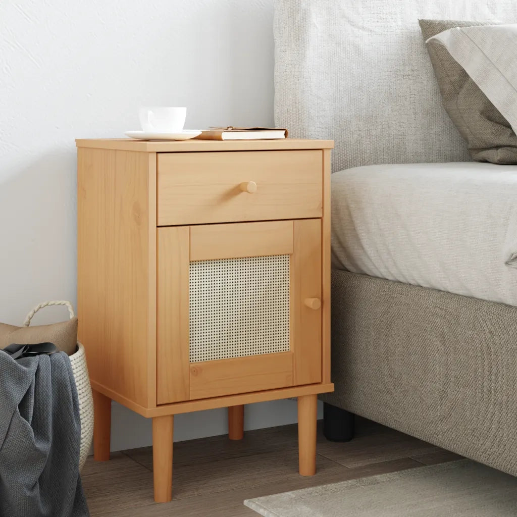 Comodino SENJA Aspetto Rattan Marrone 40x35x65 cm in Legno Pino 358013