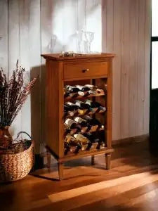 Mobiletto con porta bottiglie in legno arte povera noce scuro