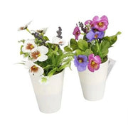 Trade Shop - Set 12 Pz Mini Pianta Fiori Artificiale Con Vaso In Pp Cilindrico ø6.5x21 Cm 207216 -