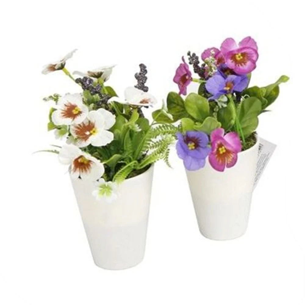 Trade Shop - Set 12 Pz Mini Pianta Fiori Artificiale Con Vaso In Pp Cilindrico ø6.5x21 Cm 207216 -