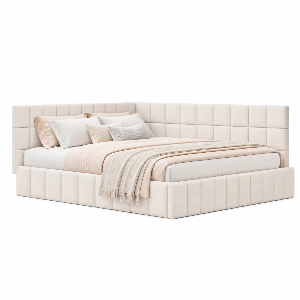 Letto da giorno imbottito 160x200 cm in tessuto; beige; con rete a doghe