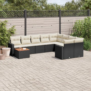 Set Divani da Giardino 10pz con Cuscini in Polyrattan Nero 3224285