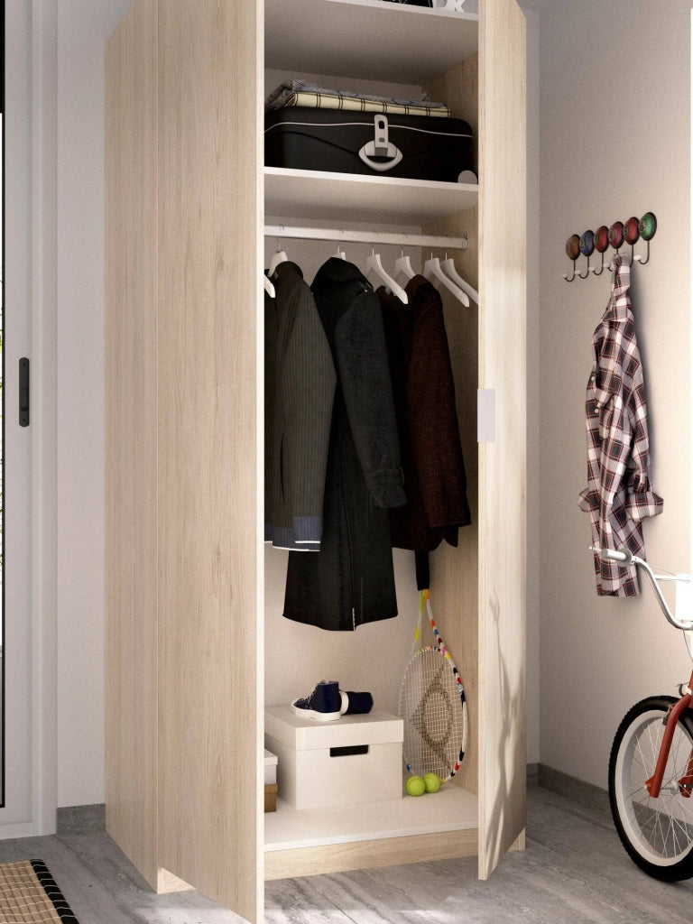 Guardaroba Artu, Mobile appendiabiti per camera da letto, Armadio a 2 ante battenti, 81x52h184 cm, Rovere