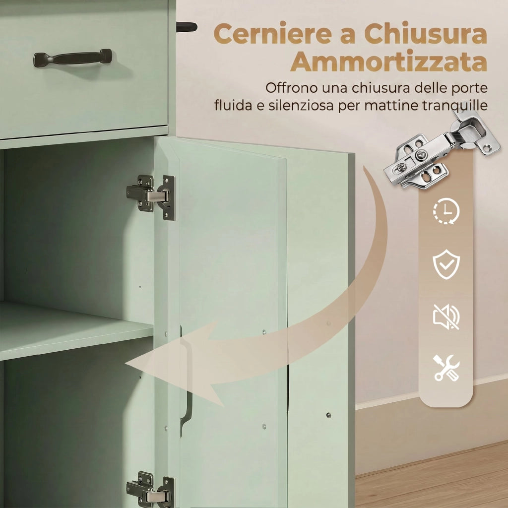 Mobile Cucina con Cassetto, Armadietto e Ripiano Regolabile, Verde Chiaro