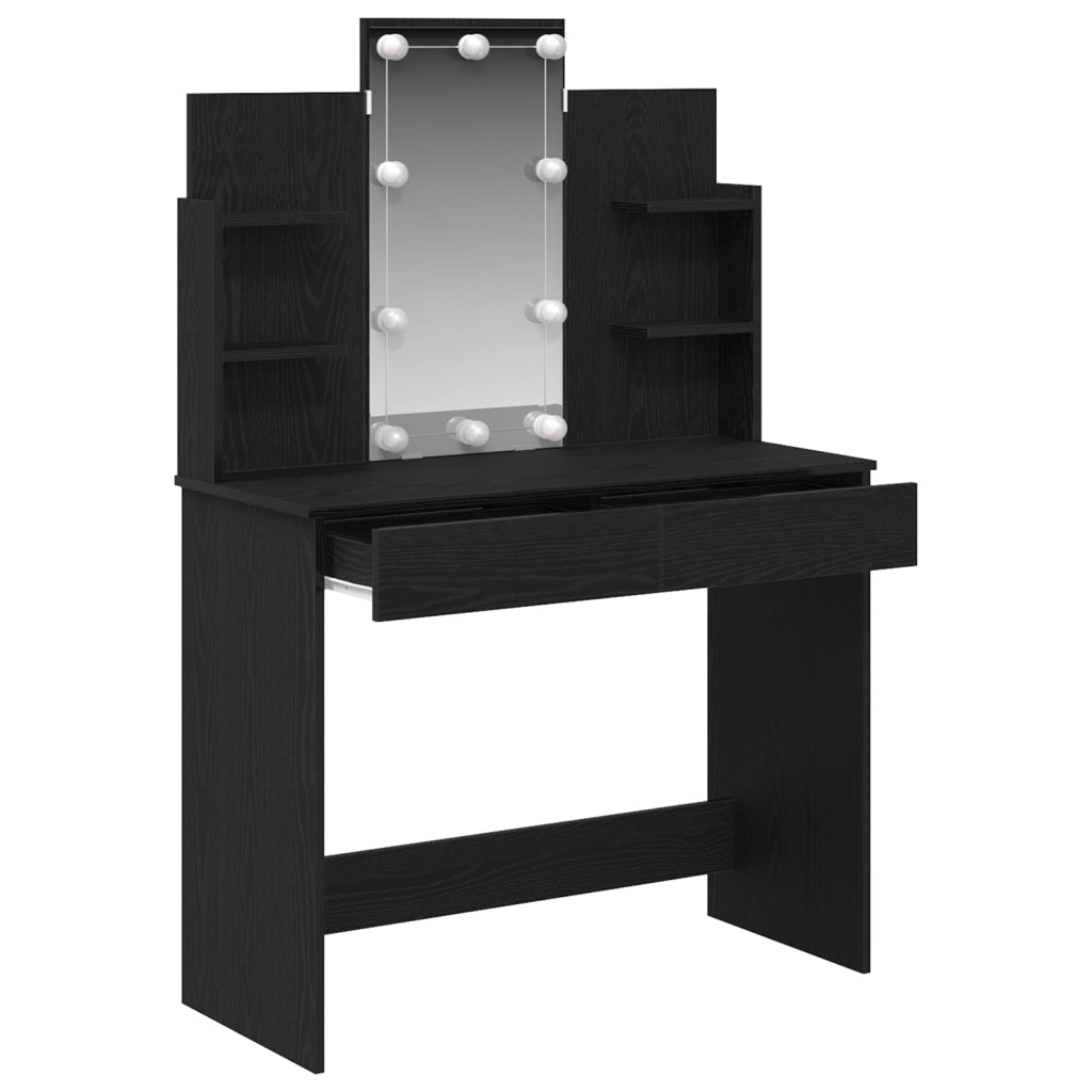 Toeletta  con luci LED Nero Rovere 96x40x142 cm