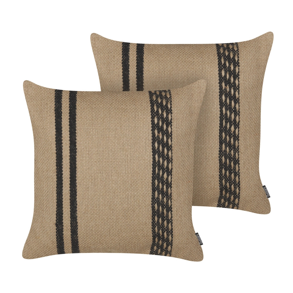 Set di 2 cuscini in iuta con imbottitura sfoderabile  Beige e nero 45 x 45 cm Accessori decorativi boho