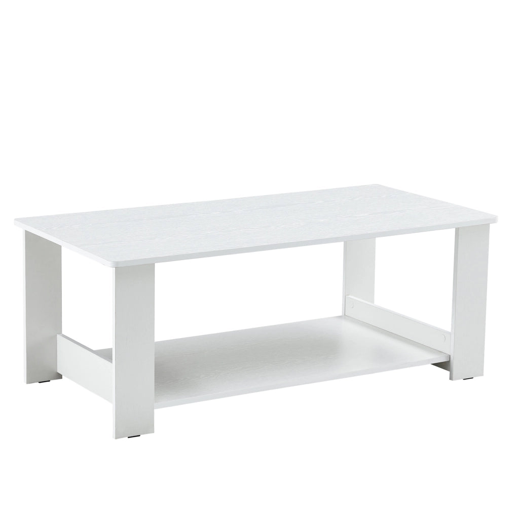 Tavolino da caffè a 2 livelli in MDF bianco 110×55×42 cm