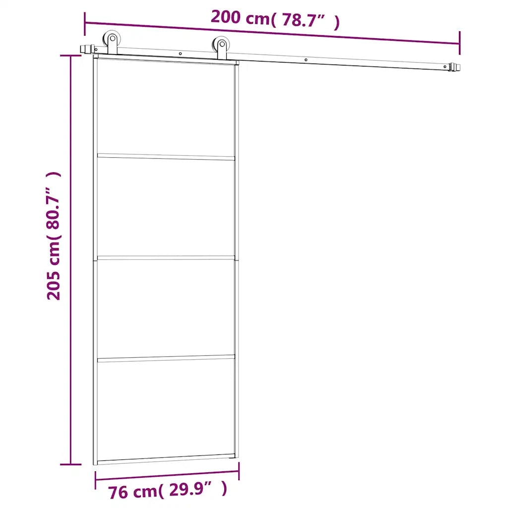 Porta Scorrevole con Ferramenta 76x205cm Vetro ESG Alluminio 3152146