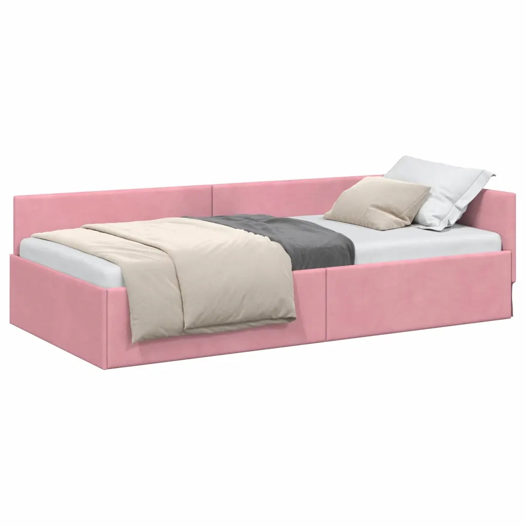 vidaXL Cornice del letto ad angolo Altro con testiera Rosa 90 x 200 cm