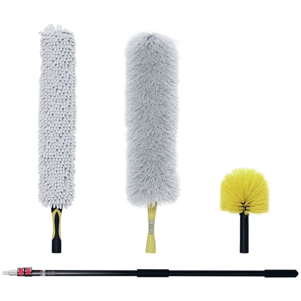 Kit Pulizia Casa e Ufficio ¨C zephmum ¨C Asta Allungabile, Spolverino Ragnatele, Microfibra, Ventilatore Soffitto, Giallo e Grigio