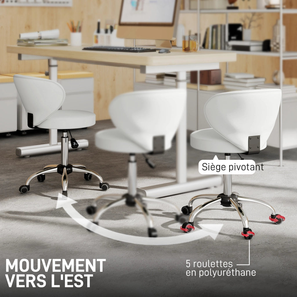 Sgabello con rotelle e schienale regolabile ¨C zephmum ¨C PU 73-88 cm bianco