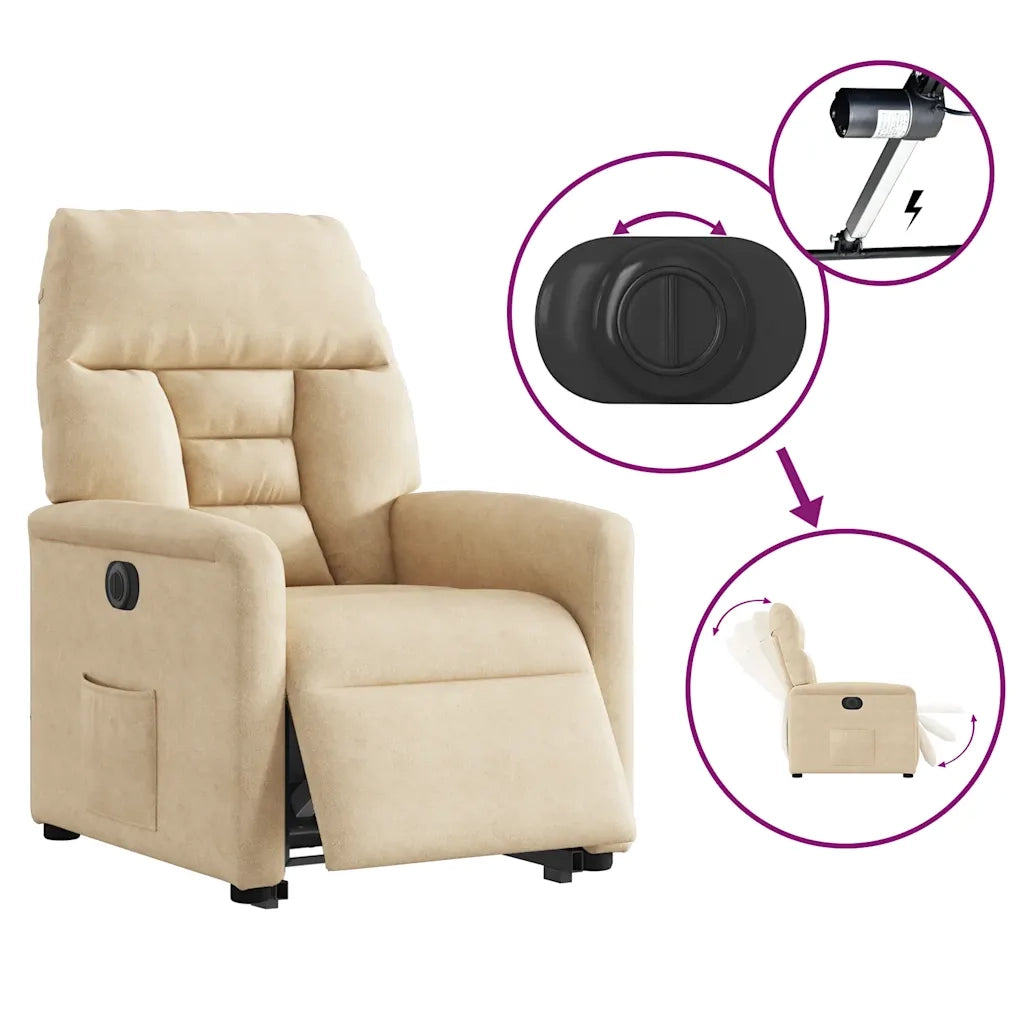 Poltrona Alzapersona Reclinabile Elettrica Crema in Microfibra 3303105