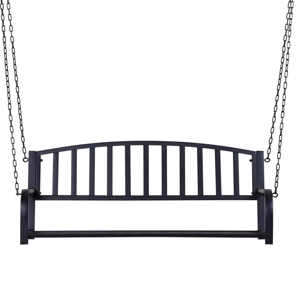 Dondolo Sospeso da Giardino con 2 Posti, Romantica Panchina in Metallo Nero per Esterni, 127 x 60 x 47cm