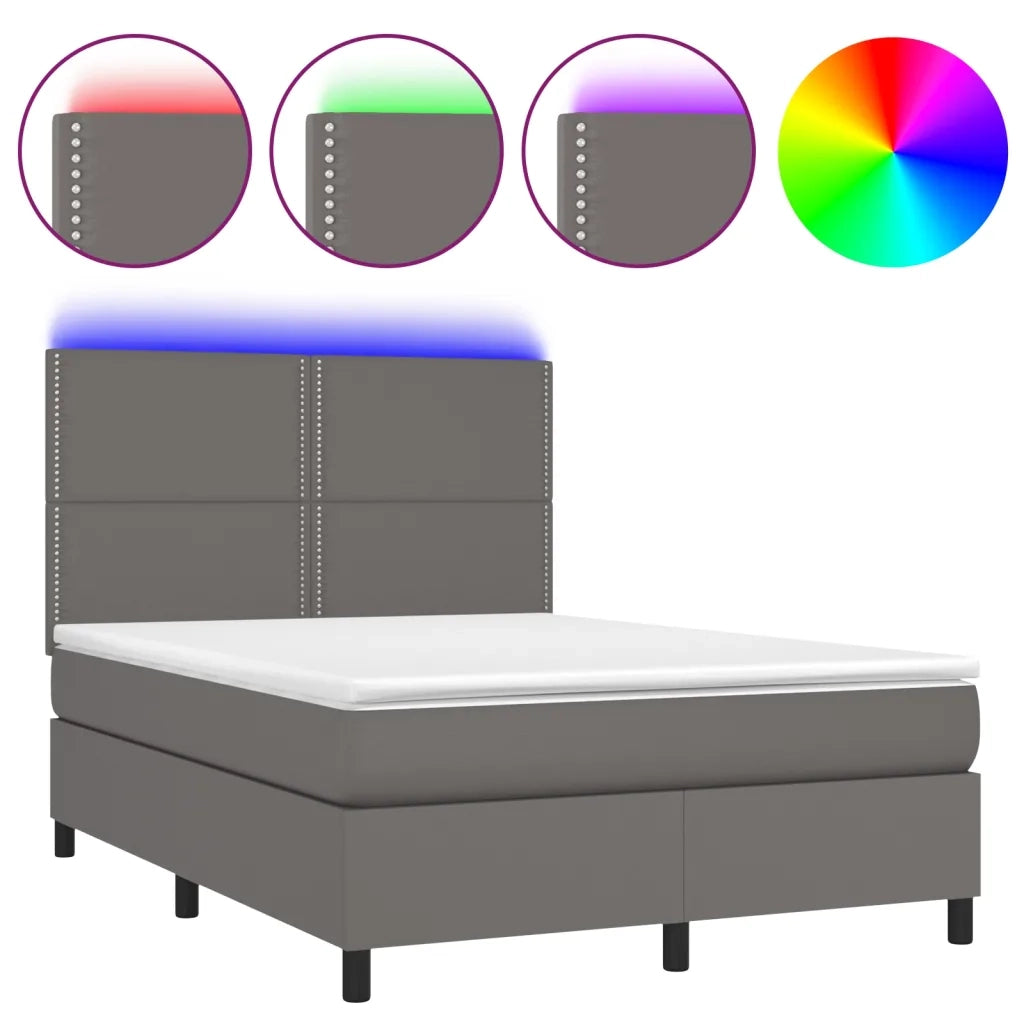 Giroletto Molle con Materasso e LED Grigio 140x190cm Similpelle 3135883