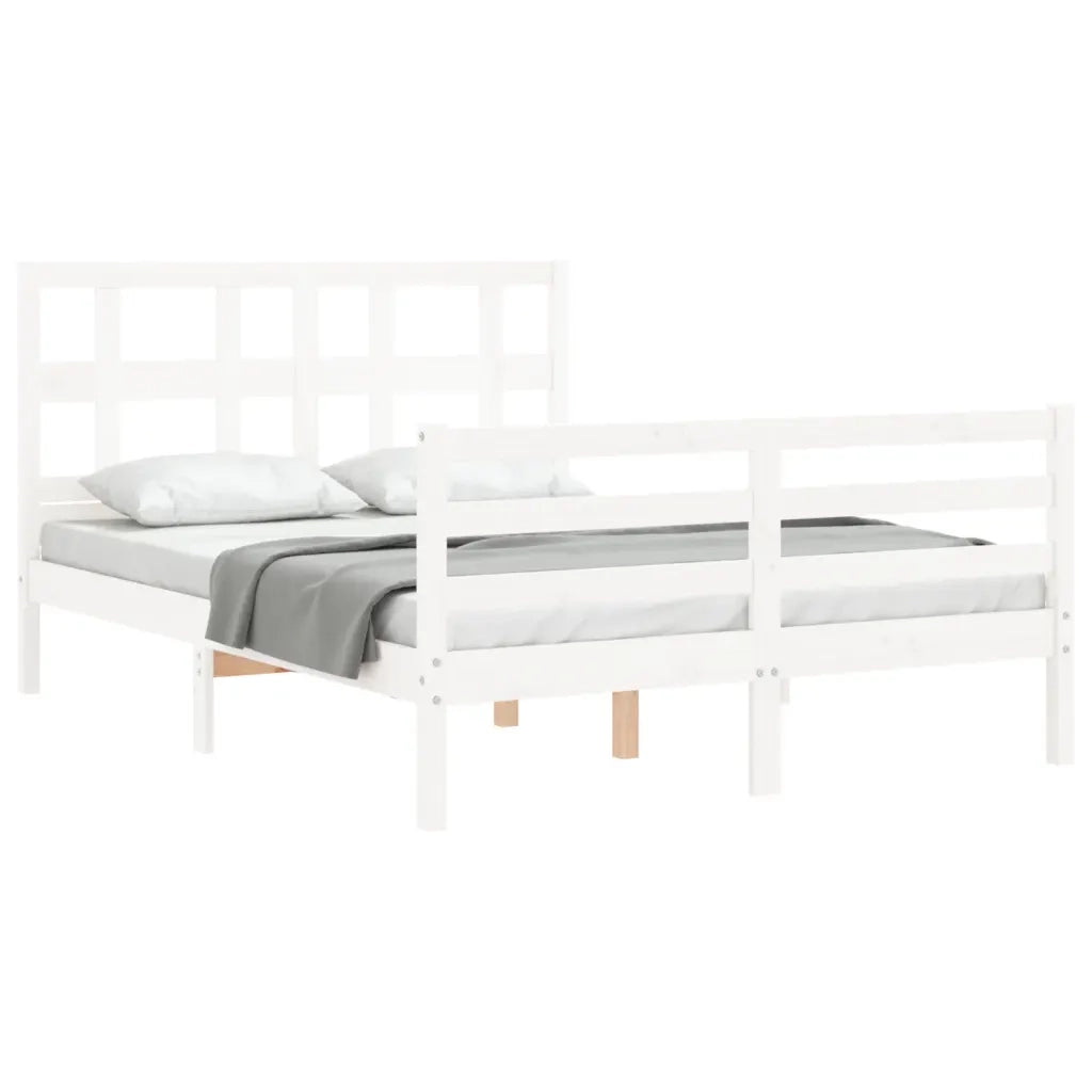 Giroletto con Testiera-Struttura Letto con testiera Bianco Small Double Legno Massello 323544