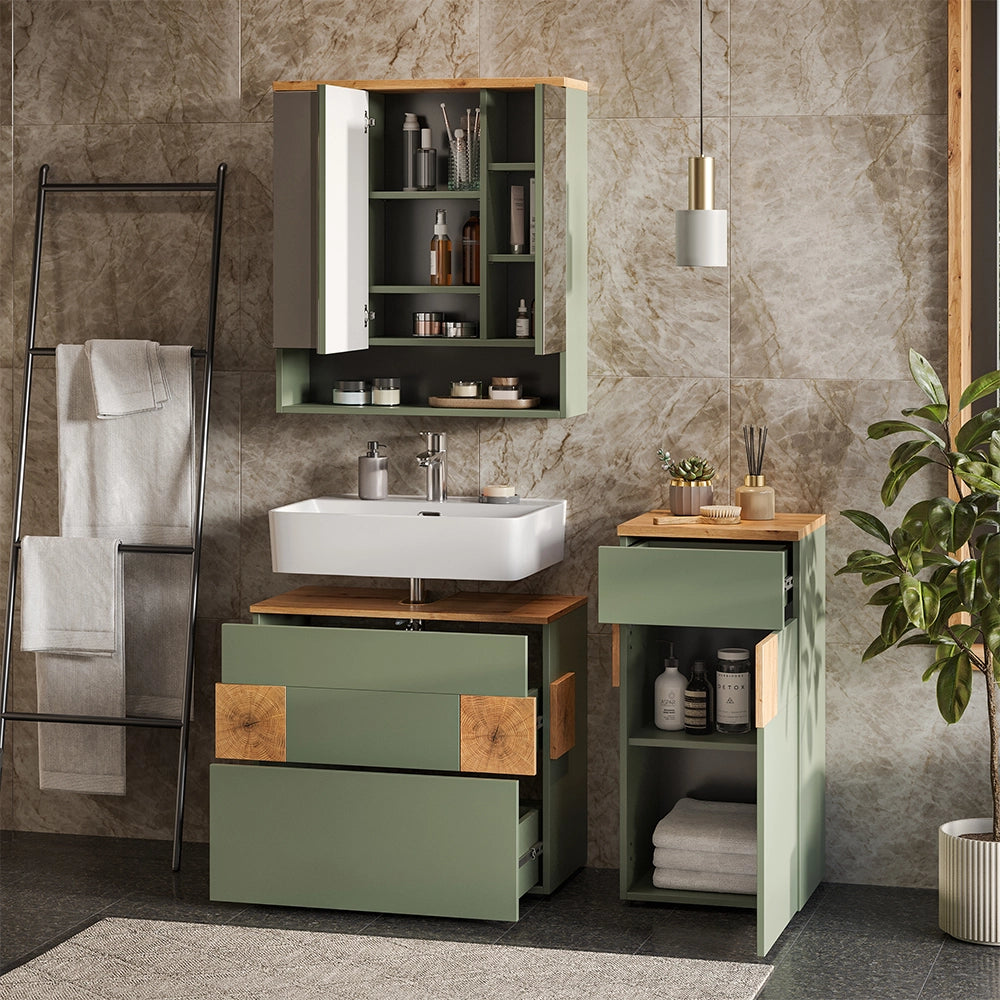 Vicco Set di mobili da bagno Verde/Artigianale 3 parti