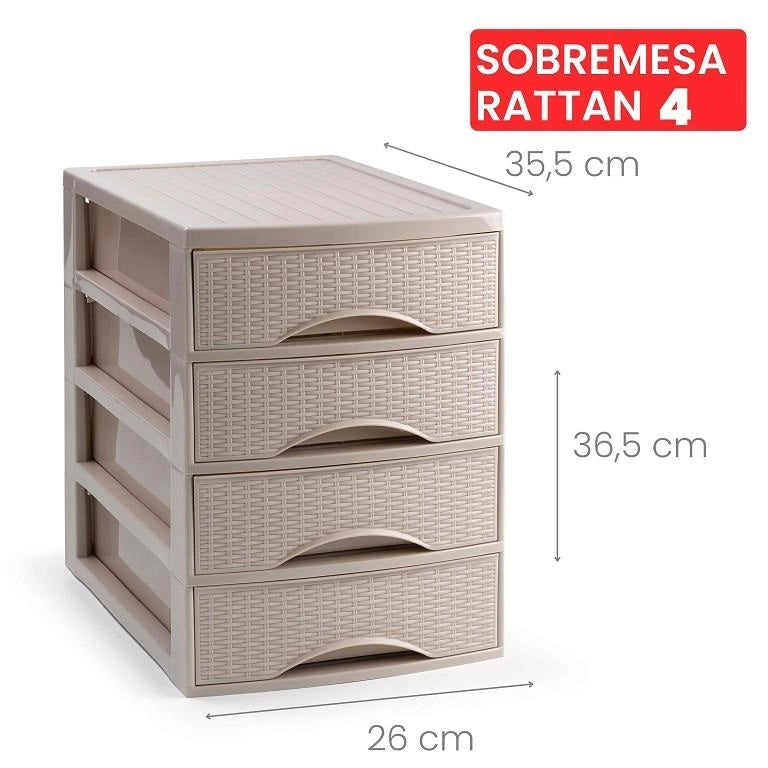 Cassettiera Organizer Effetto Rattan 4 Cassetti Tortora 26 x 35 x 36 cm