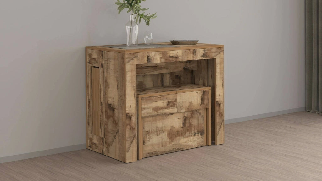 Set tavolo e sedie Badesi, Composizione multiuso, Set con consolle e 1 panca allungabili, 100% Made in Italy, 66x25h45 cm, Acero