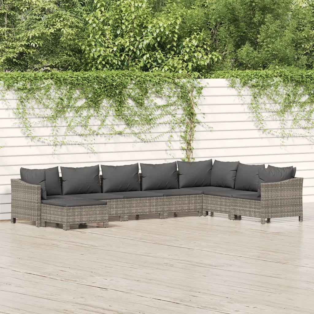 Set Divani da Giardino 8 pz con Cuscini in Polyrattan Grigio 3187298