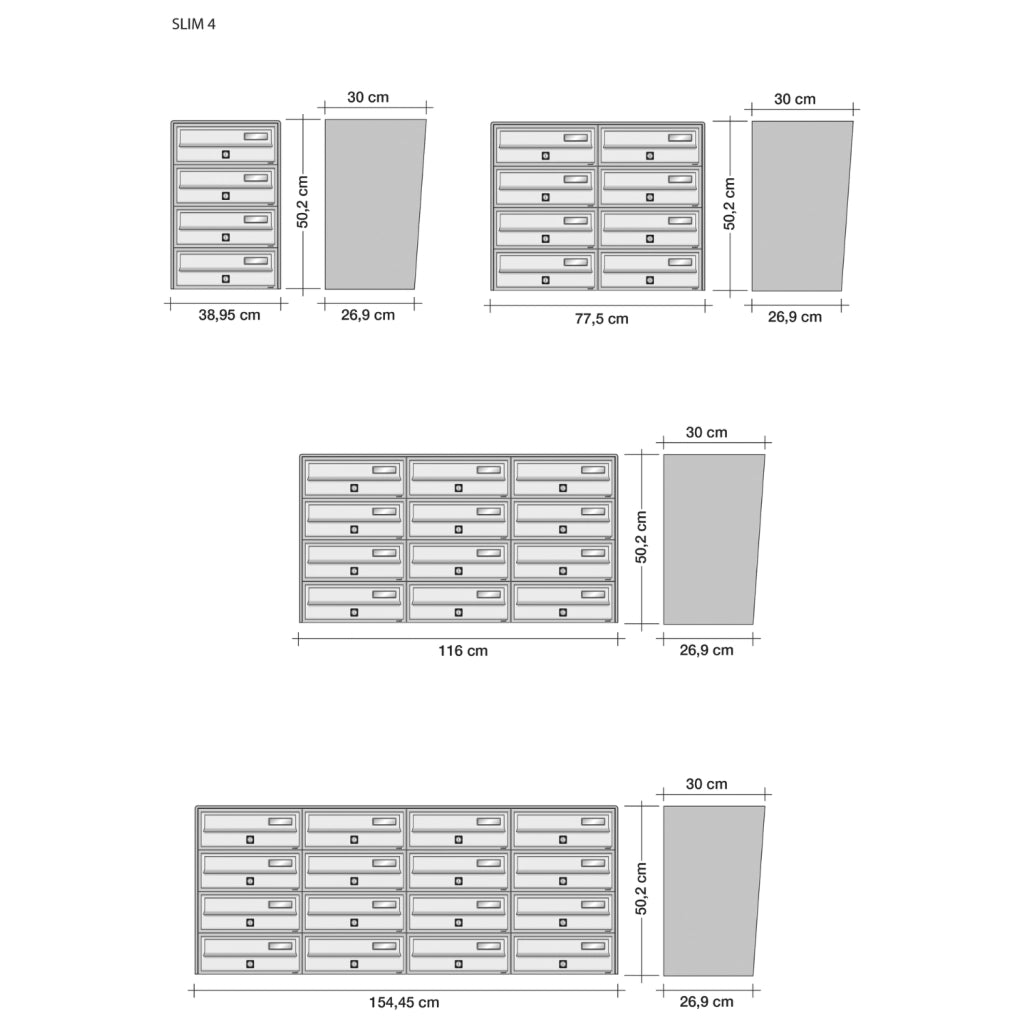 ALUBOX SLIM Cassette Postali Condominiali 4 Posti 50X39X30 Cm In Lamiera Zincata E Alluminio Cassetta Postale Da Esterno Condominiale Con Sistema Anti Prelievo COLORE: ANTRACITE ARGENTO