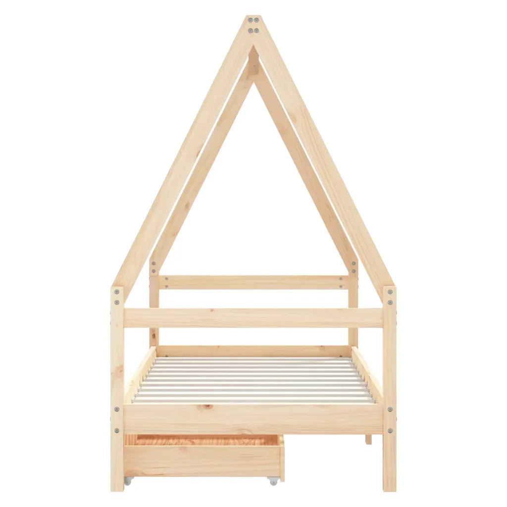 Giroletto per Bambini con Cassetti 80x160cm Legno Massello Pino