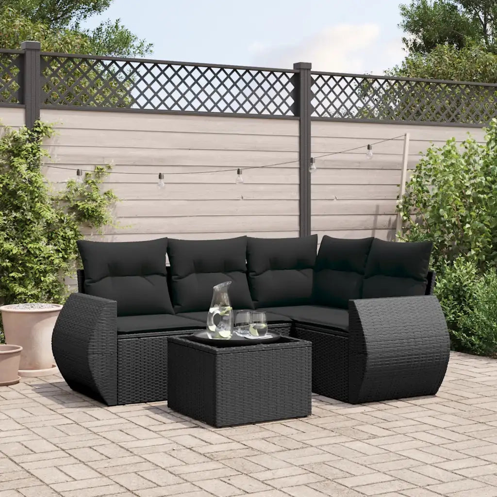 Set Divani da Giardino 5 pz con Cuscini in Polyrattan Nero 3253652