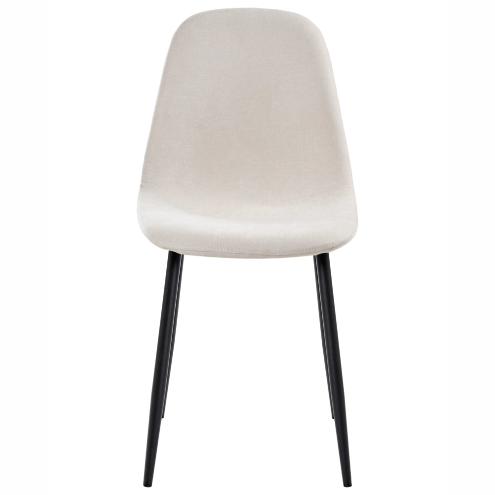 Set di 4 sedie da pranzo Beige Chiaro Poliestere Tappezzato Ferro Gambe Nere Sala da pranzo senza braccioli