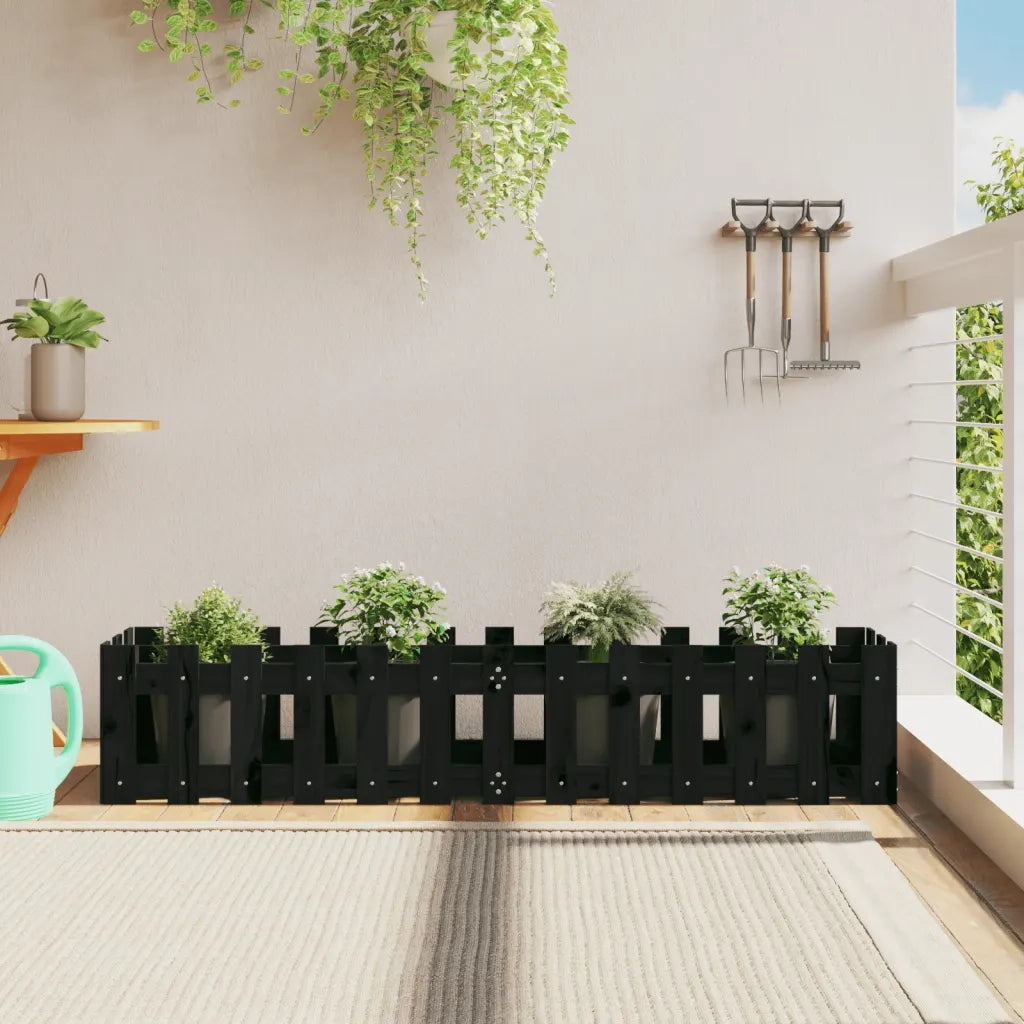 Fioriera | Cassetta per fiori | Vaso Giardino a Recinzione Nera 150x30x30cm Massello Pino