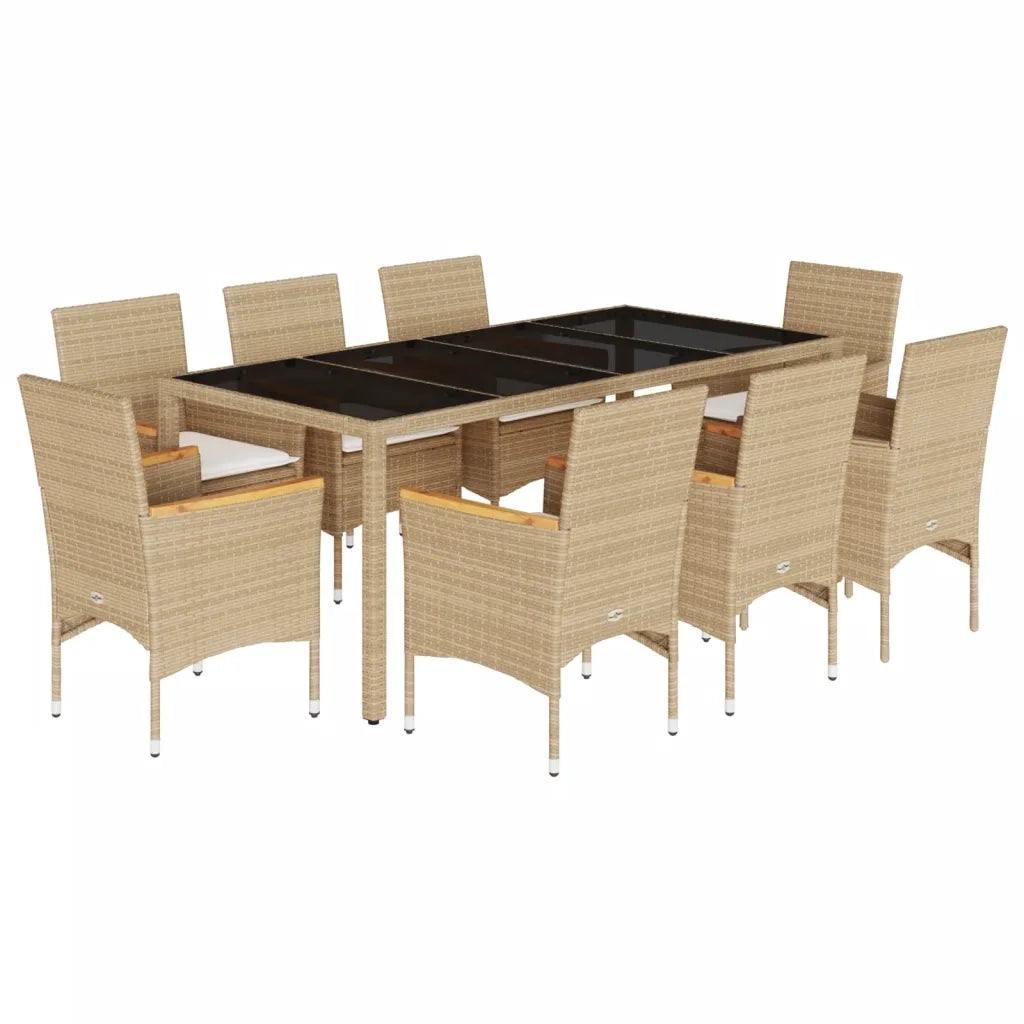 Set da Pranzo da Giardino 9 pz con Cuscini Polyrattan e Vetro 3278662