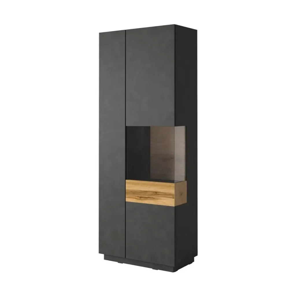 Vetrina collezione KILES colore grigio antracite e rovere. Modello vetrina a destra.