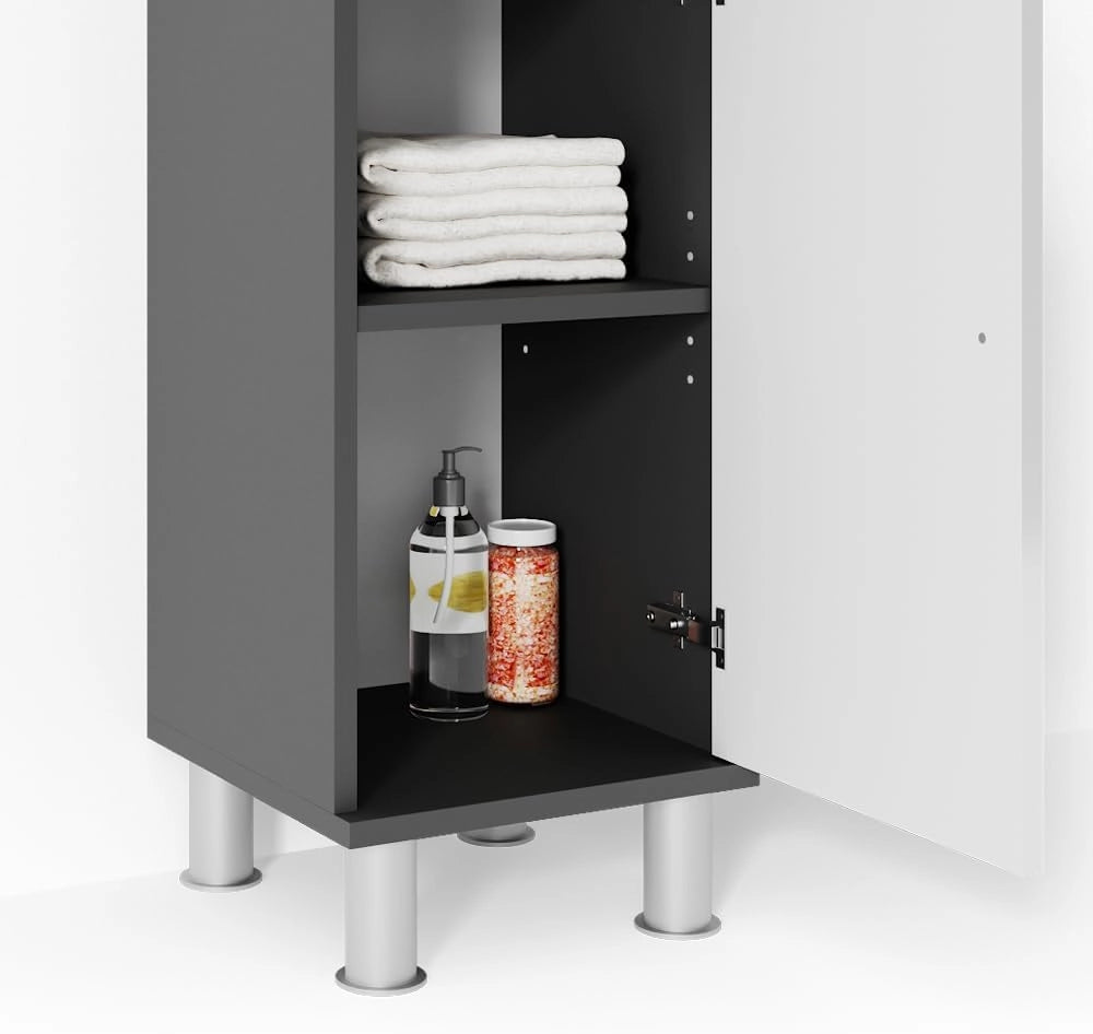 Set mobili bagno Fynn, Antracite, 60 cm, composto da mobile lavabo, pensile a specchio, colonna e base media