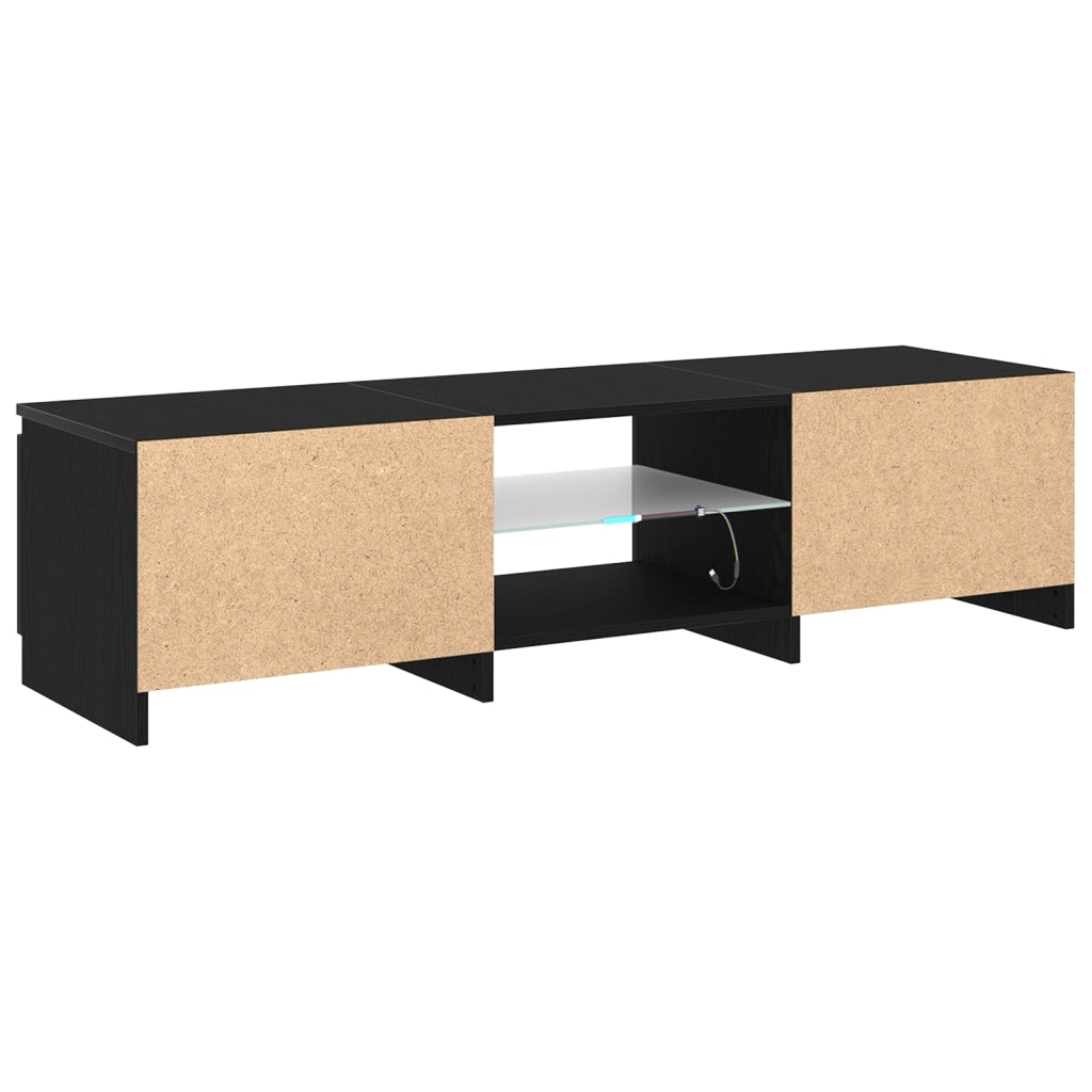 Mobile TV  con luci LED Nero Rovere 140x40x35,5 cm in legno ingegnerizzato