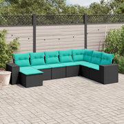 Set Divani da Giardino 8 pz con Cuscini Nero in Polyrattan 3222956