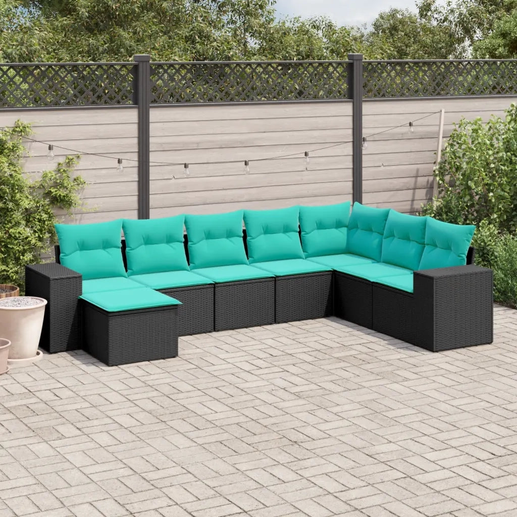 Set Divani da Giardino 8 pz con Cuscini Nero in Polyrattan 3222956