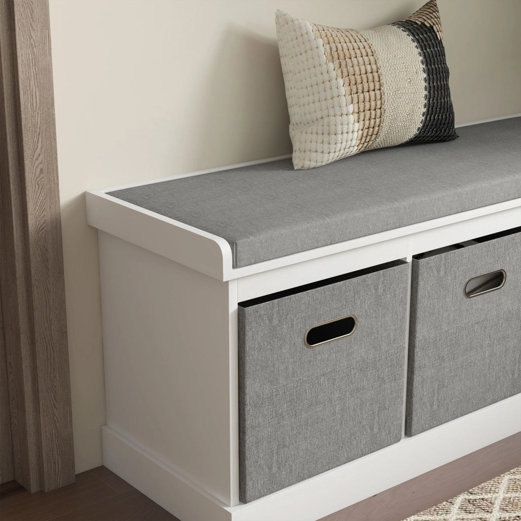 Panca Scarpiera 105x35x47 cm 3 Ceste e Seduta Imbottita in Legno Bianco e Grigio