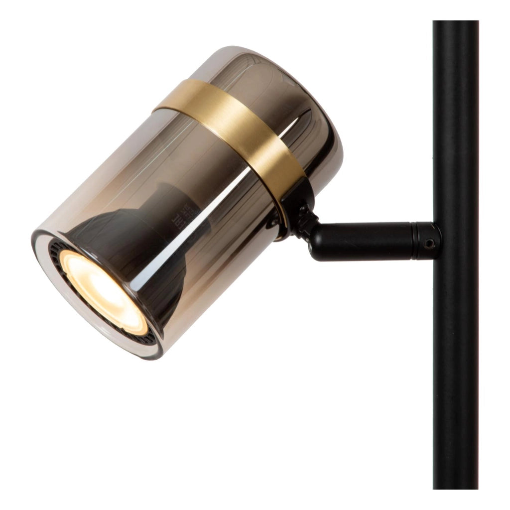 Lampada da terra UPTON 3 luci nero/oro vetro fumé Lucide