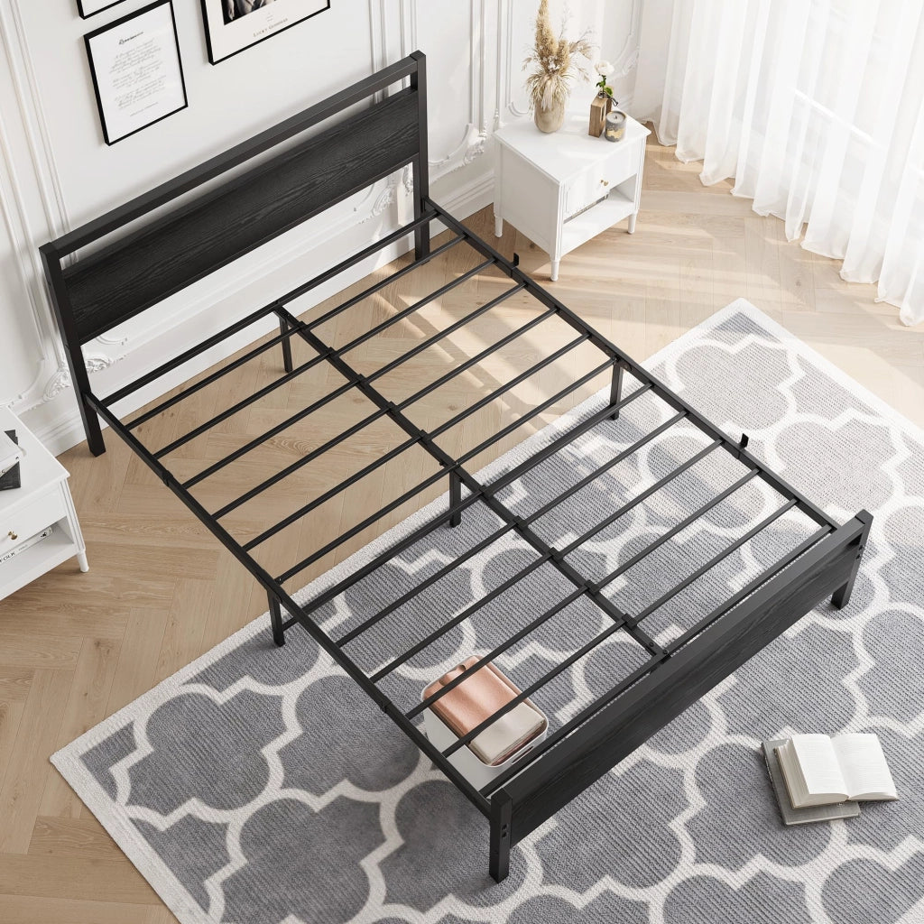 LETTO 120x200 cm in Metallo e MDF Nero con rete a doghe