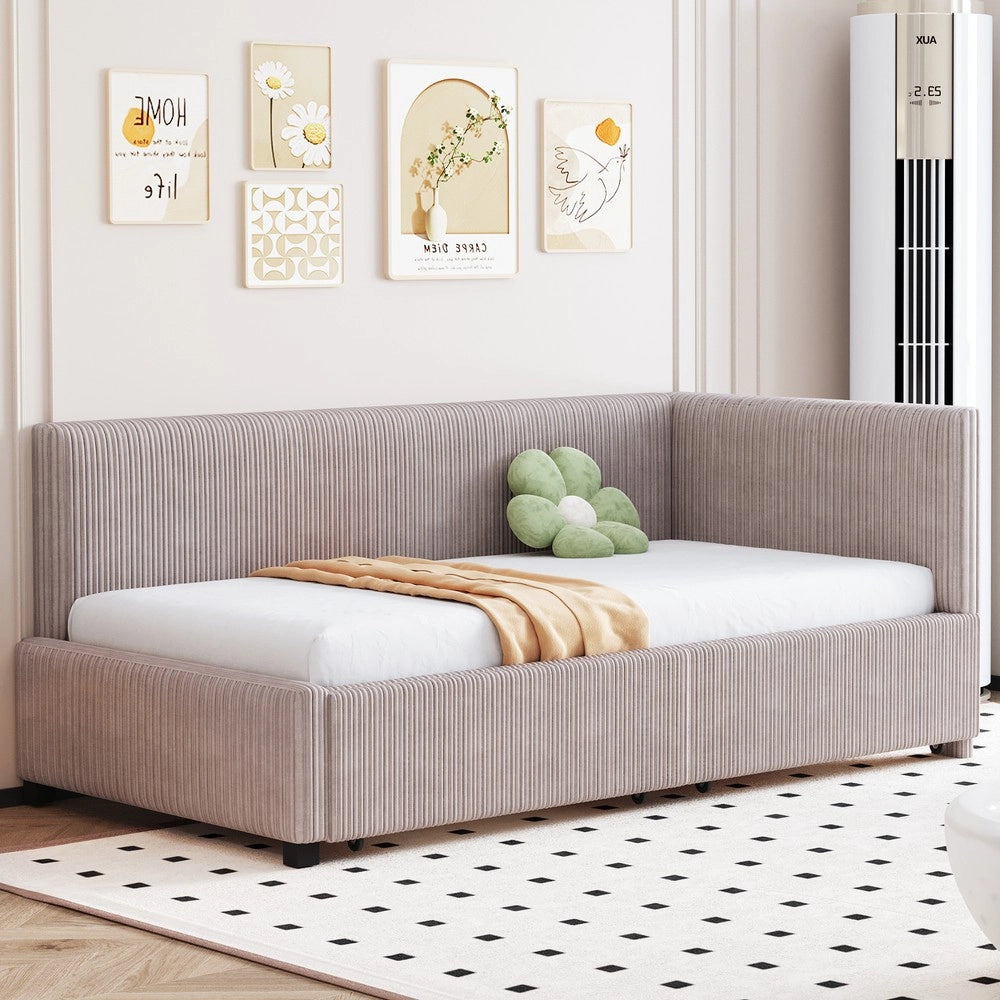 Letto imbottito con cassetti e rete a doghe ¨C Minimal ¨C Grigio velluto 90x200 cm