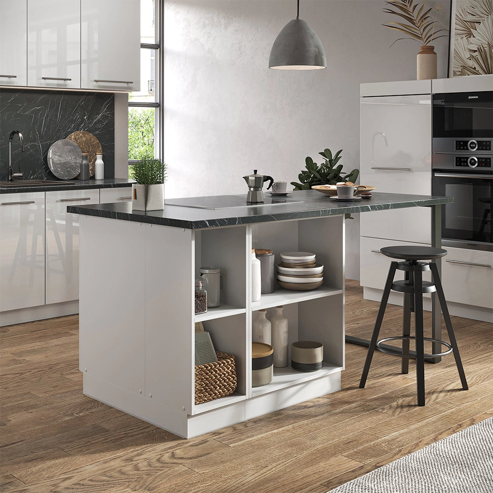 Isola cucina Fame-Line Bianco lucido/Bianco 90 cm con cassetto, senza piano di lavoro Vicco