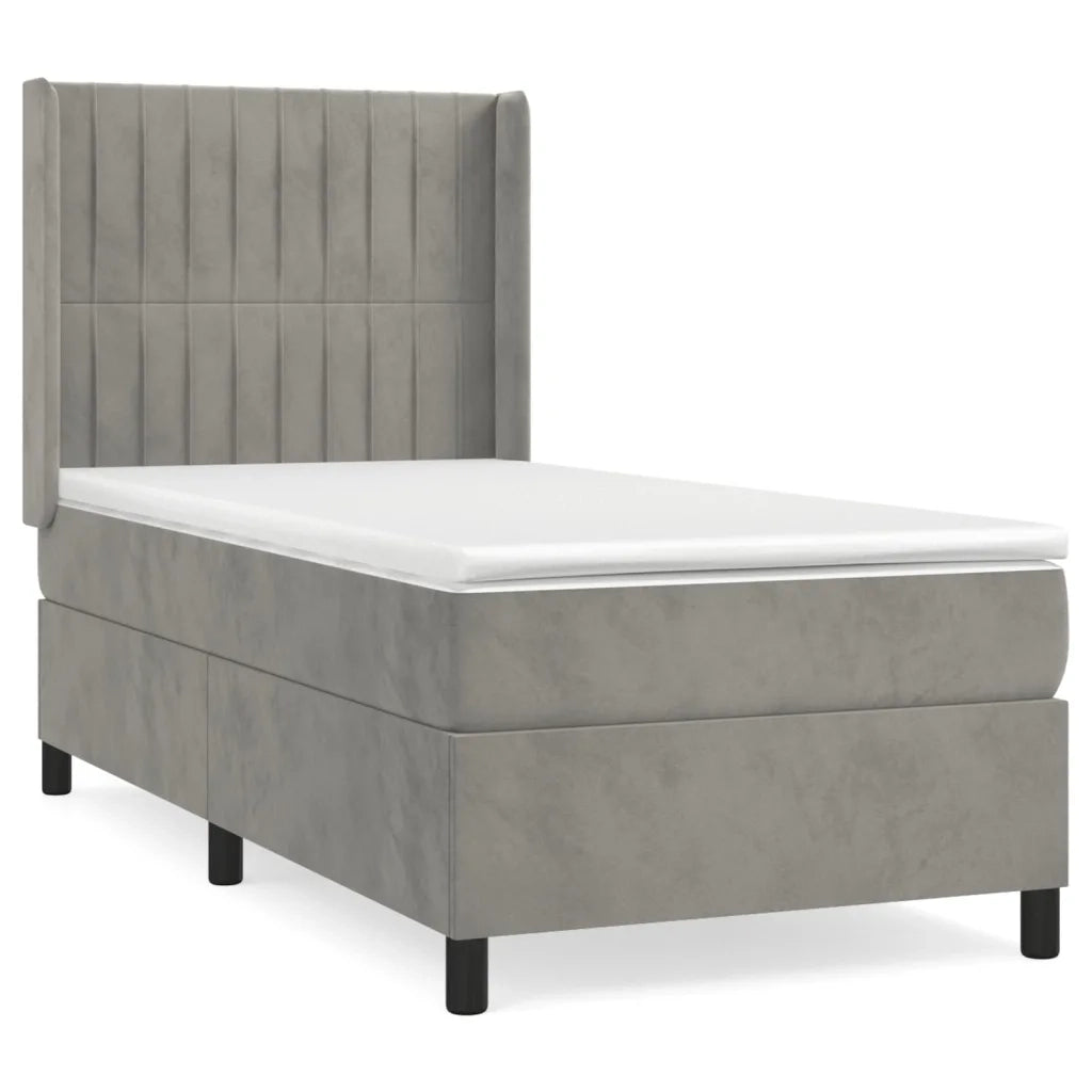 Giroletto a Molle con Materasso Grigio Chiaro 90x190 cm Velluto 3132771