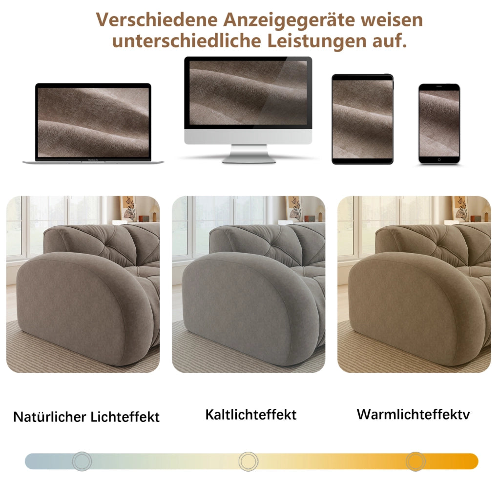 Divano modulare angolare in chenille taupe; 4 posti con pouf; senza montaggio