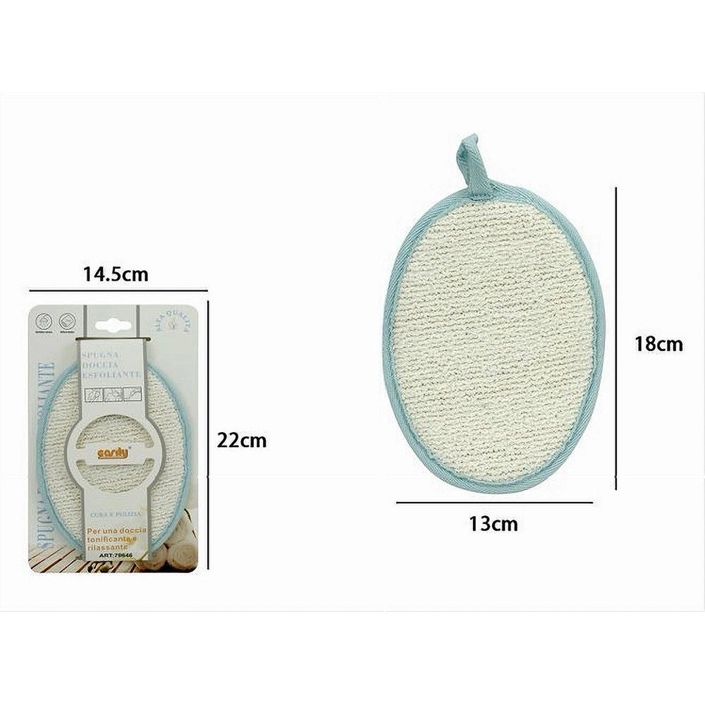 Trade Shop - Spugna Per Doccia Bagno Esfoliante Cura Pelle Corpo 13x18 Cm Azzurra Ovale 79646 -