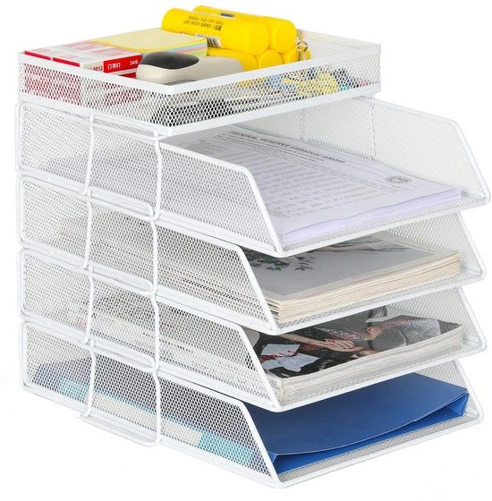 Organizzatore per documenti A4 - Piatto di lavoro con 4 strati - Cassettiere per ufficio - Materiale duraturo - Aspetto elegante industriale - Ordine e pulizia - Cassetto per lettere