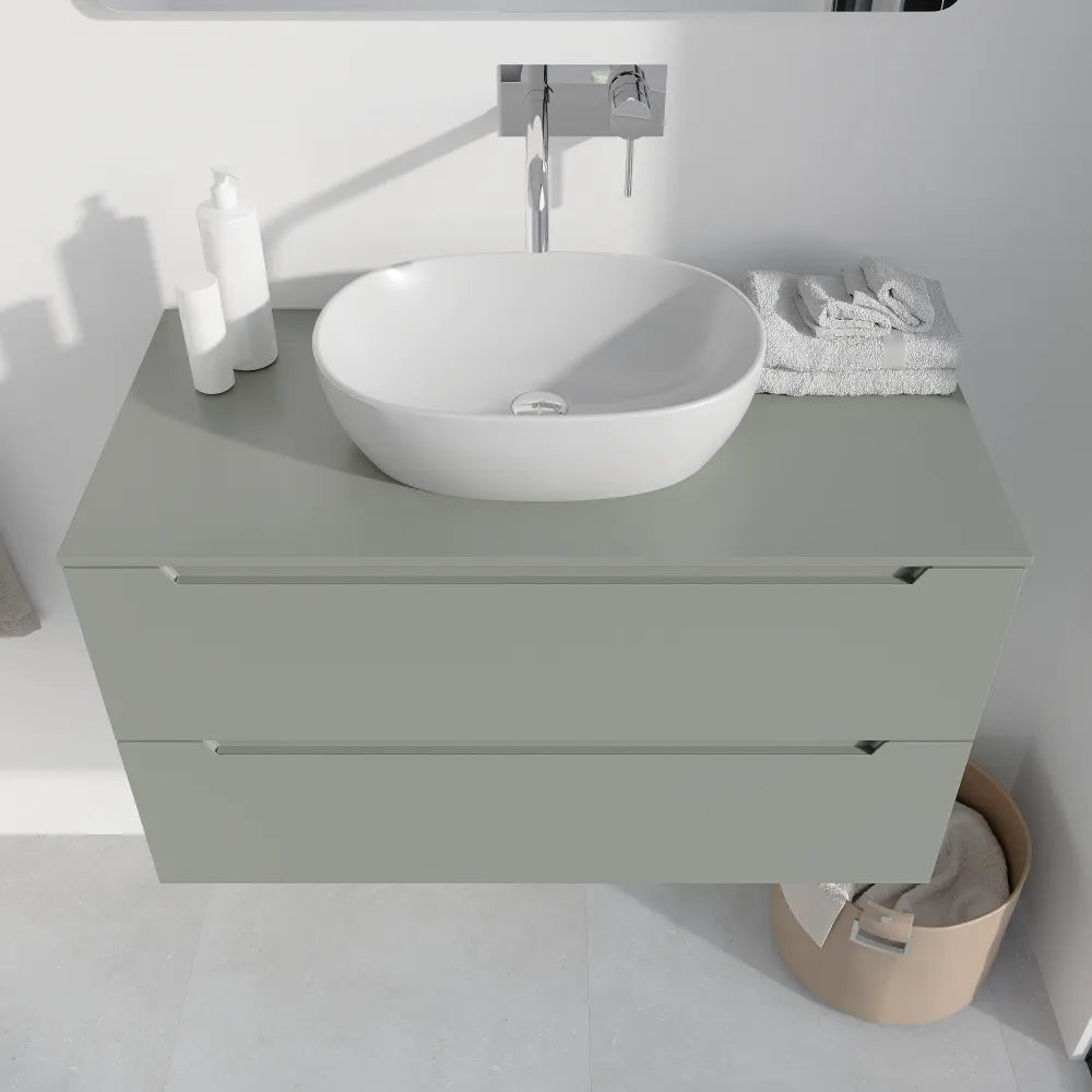 Mobile bagno sospeso 90cm smoke green due cassetti soft-close con top | Bako